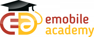 Das farbige Logo der emobile academy, einem Anbieter von Fortbildungen und Ausbildungen im Bereich E-Mobilität.